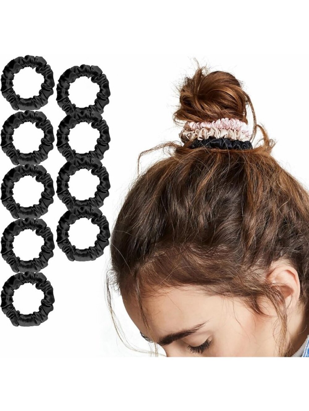 9 Pack Real Mulberry Silk Scrunchies - Soft Colorful Hair Ties for Women & Girls